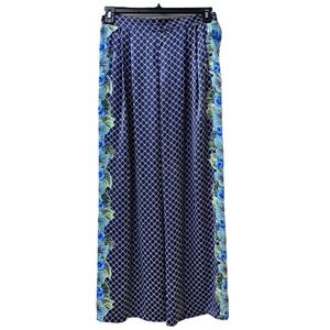Victoria's Secret Wide Leg Silky Flowy Navy Pants Floral Hibiscus Sides Elastic